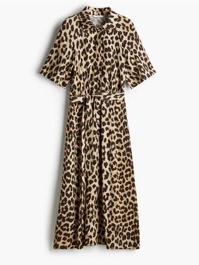 H&M Brown and Tan Leopard-Print Button-Front Midi Dress